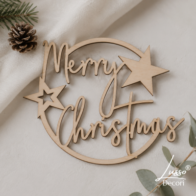Drewniana obręcz Merry Christmas w naturalnym kolorze – baza do stroika świątecznego
