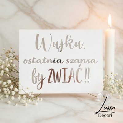 Tabliczka ślubna z zabawnym napisem i lustrzanym wykończeniem