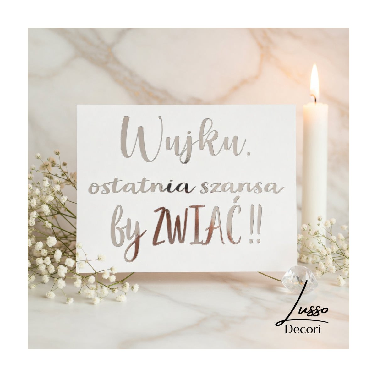 Tabliczka ślubna z zabawnym napisem i lustrzanym wykończeniem
