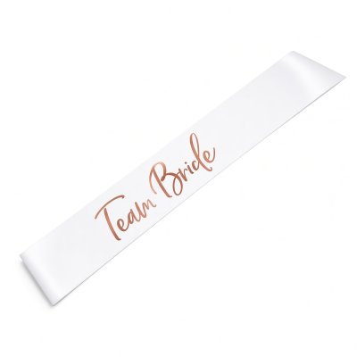 Biała szarfa Team Bride 75 cm z napisem w kolorze różowego złota