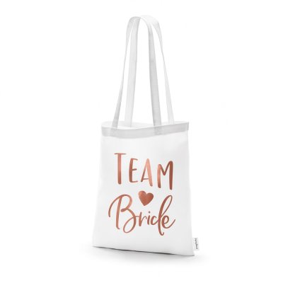 Biała torba bawełniana Team Bride 39 × 42 cm na wieczór panieński