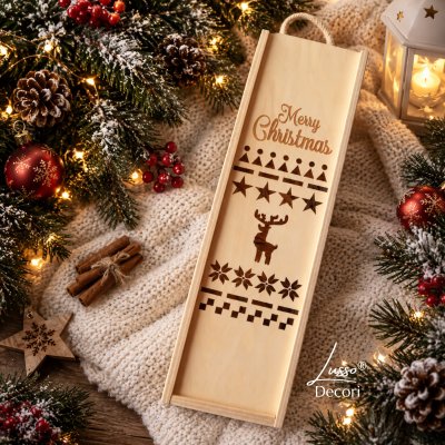 Świąteczna skrzynka na wino z reniferem Merry Christmas