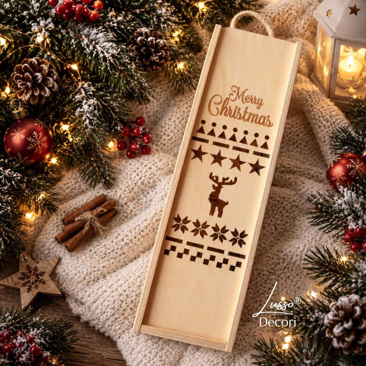 Świąteczna skrzynka na wino z reniferem Merry Christmas