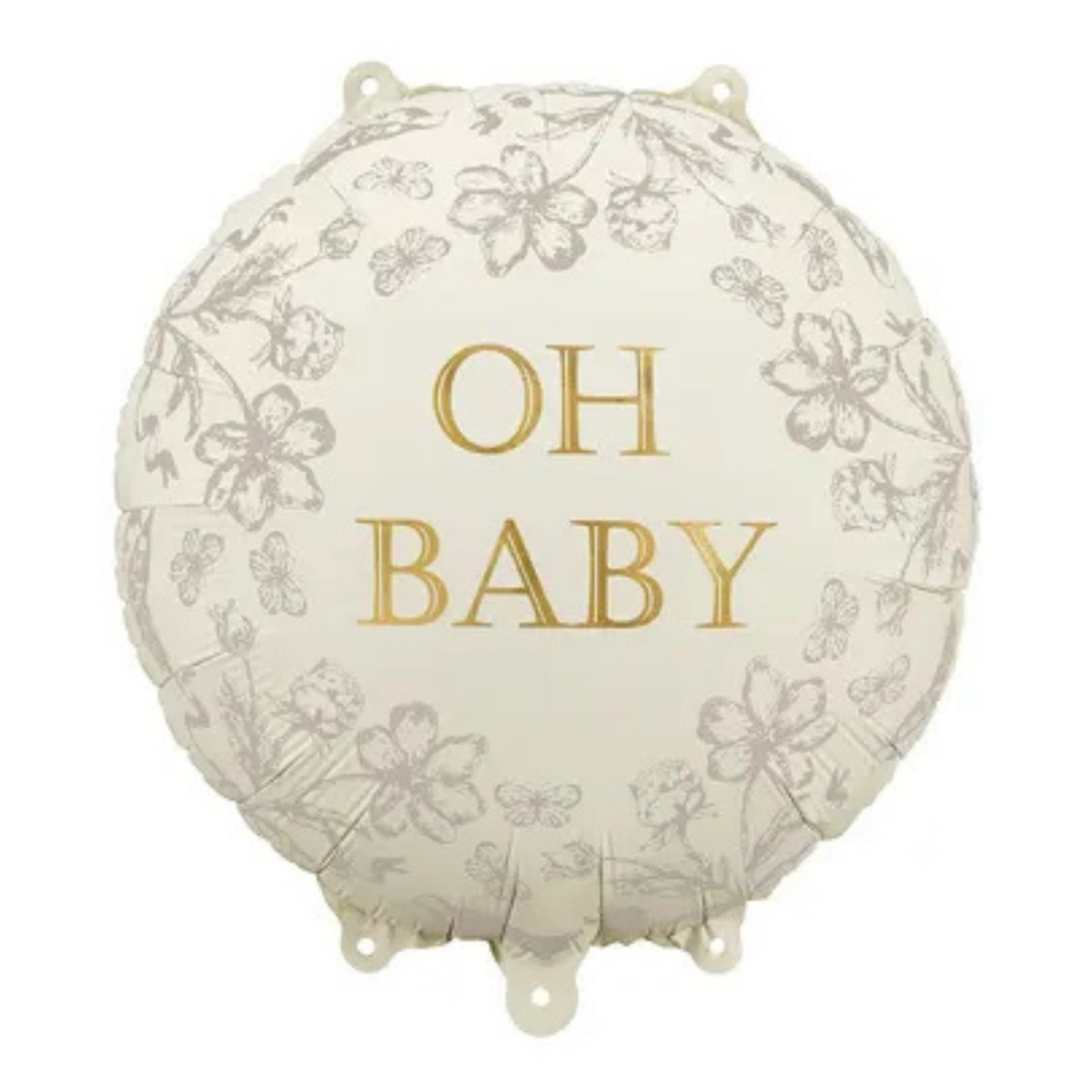 Beżowy balon foliowy Oh Baby 35 × 35 cm ze złotym napisem na Baby Shower